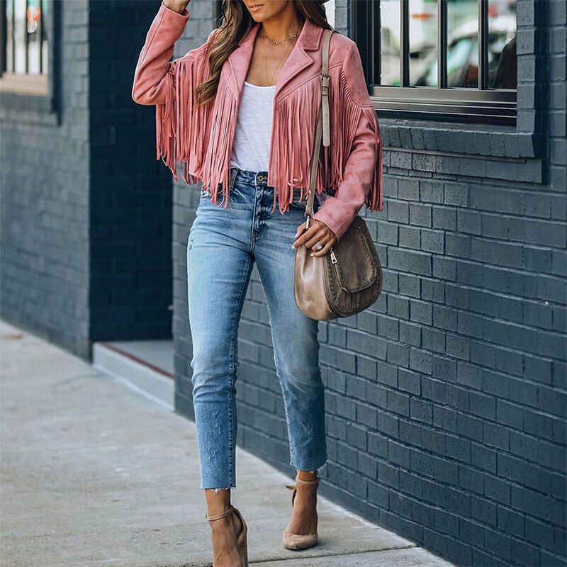 Trendy Suede Women's Jacket with Fringes - Isabella