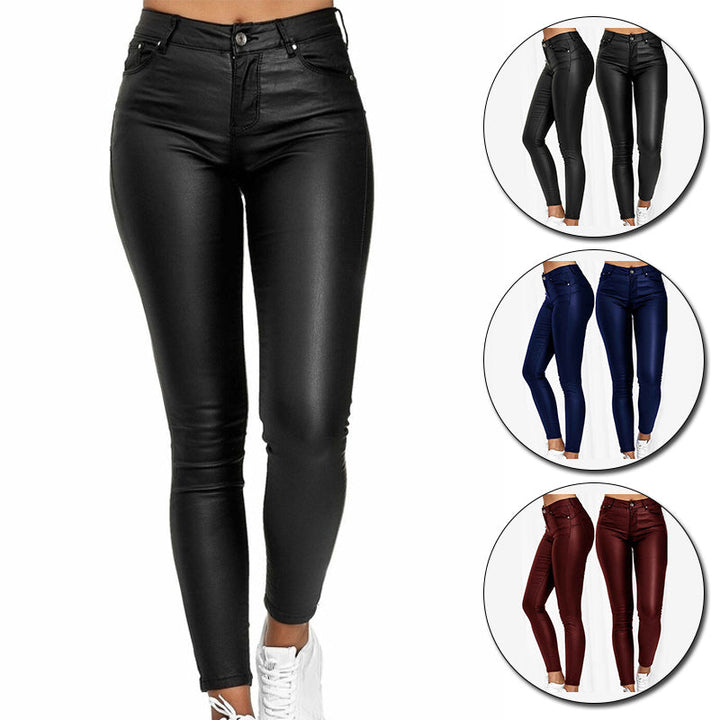 Leather stretch pants with high waist – Raffaela