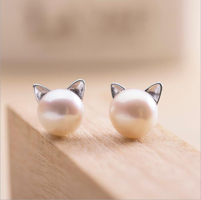Cute Silver Cat Bead Earrings - Mila