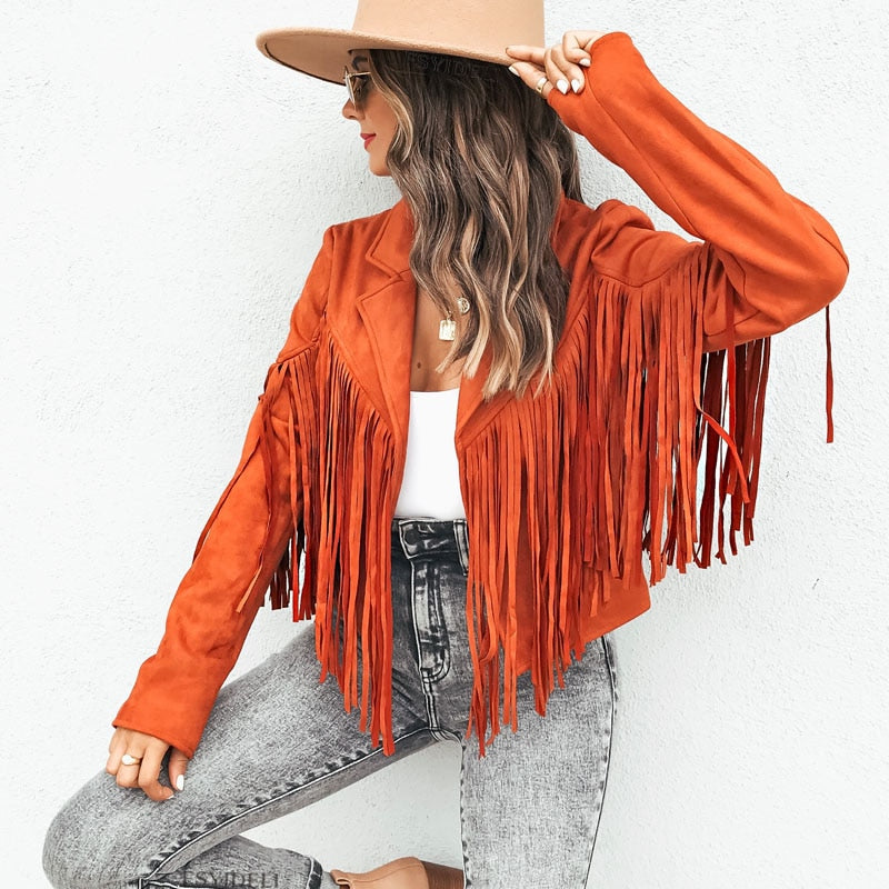 Trendy Suede Women's Jacket with Fringes - Isabella