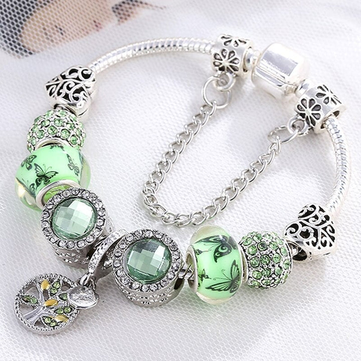 Pulsera de plata de ley con cristales verdes - Isla