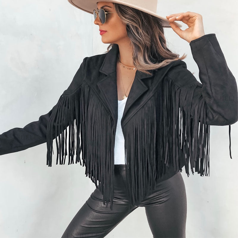 Trendy Suede Women's Jacket with Fringes - Isabella