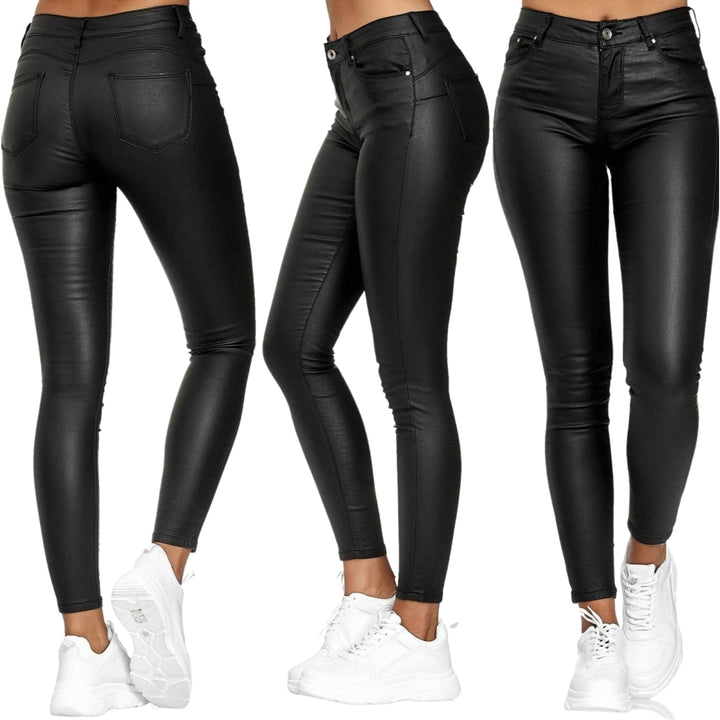 Leather stretch pants with high waist – Raffaela