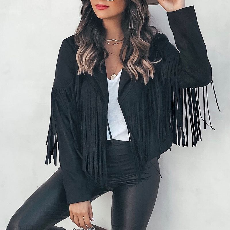 Trendy Suede Women's Jacket with Fringes - Isabella