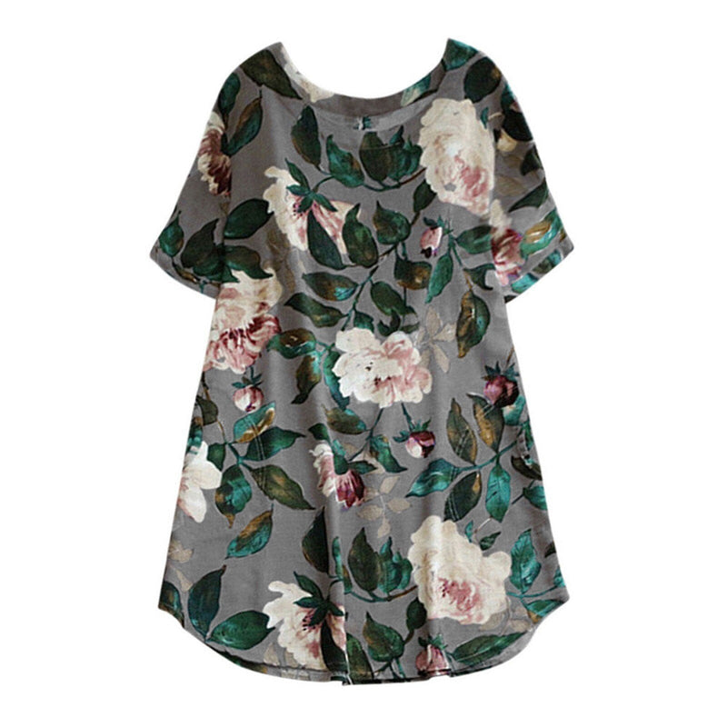 Blumiges Sommer Freizeitkleid mit kurzen Ärmeln für Damen – Malina