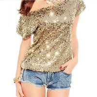 Camiseta de hombros a la moda con lentejuelas para noches de verano - GlamGlanz