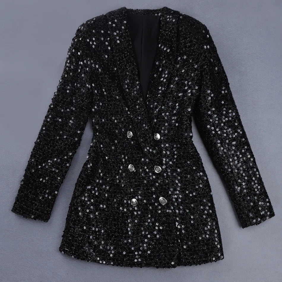 Paillet-blazer-jumpsuit med dobbeltradede knapper – Stella