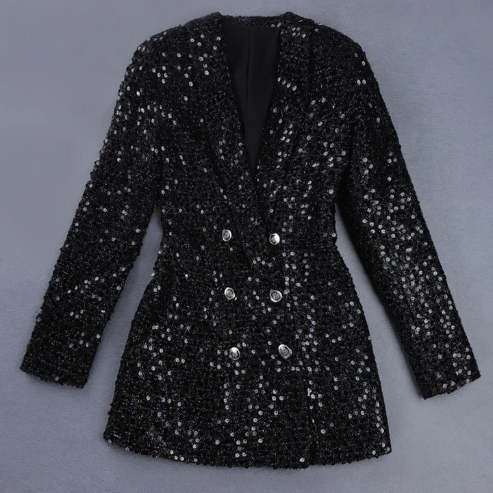 Paillet-blazer-jumpsuit med dobbeltradede knapper – Stella