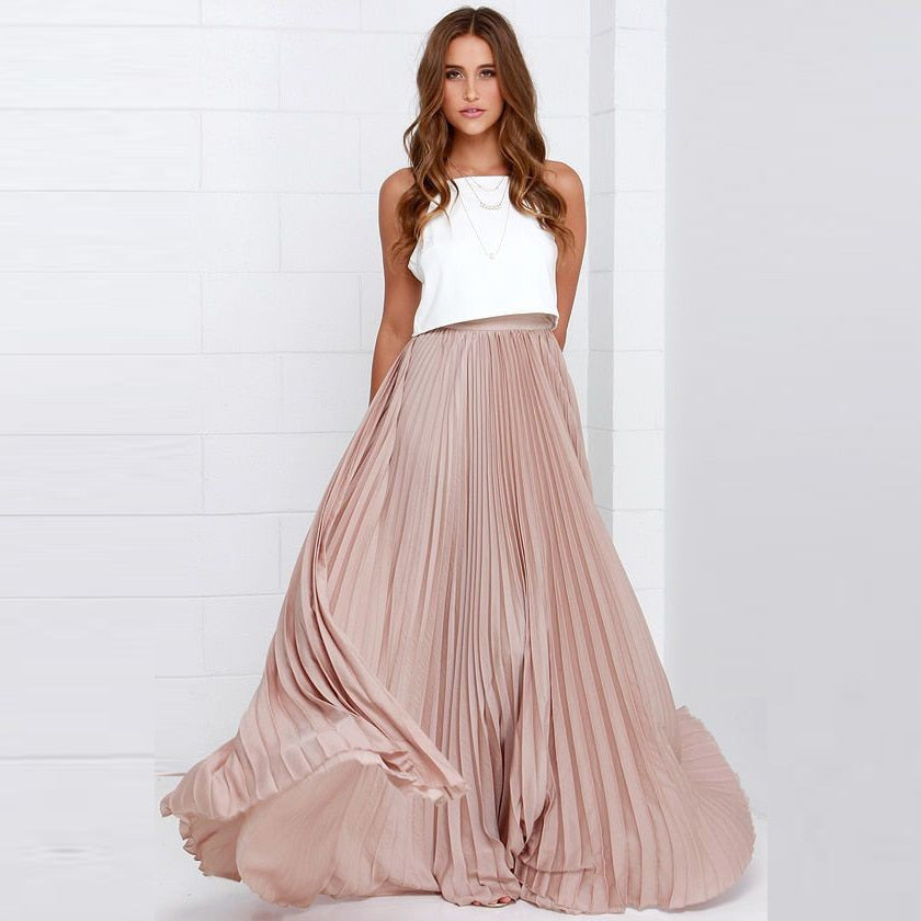 Trendy Pleated Maxi Skirt with High Waist – Mirella