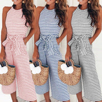 Stripete sommer-jumpsuit for damer med vide ben og V-hals – Alina