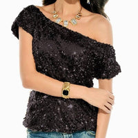 Camiseta de hombros a la moda con lentejuelas para noches de verano - GlamGlanz