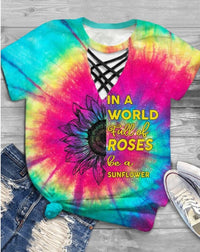 Trendy women's T-shirt with cut-out design and tie-dye pattern – Norina