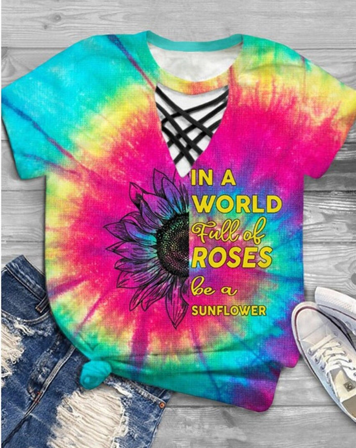 Trendy women's T-shirt with cut-out design and tie-dye pattern – Norina