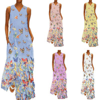 Vestido maxi de verano sin mangas a la moda con estampado de mariposas – Malia
