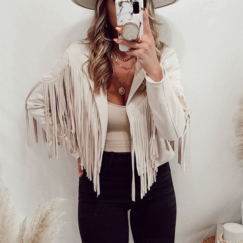 Trendy Suede Women's Jacket with Fringes - Isabella
