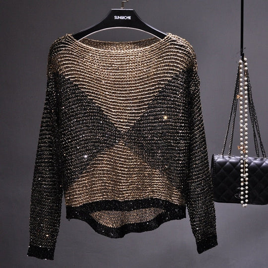 Langärmliges Damen Pailletten-Top – Soraya Herbstzauber