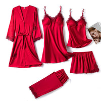 Satin Sleep Set for Women 5-piece with Lace – Amara