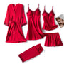 Satin-Schlafset Damen 5-teilig mit Spitze – Amara