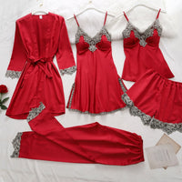 Satin Sleep Set for Women 5-piece with Lace – Amara
