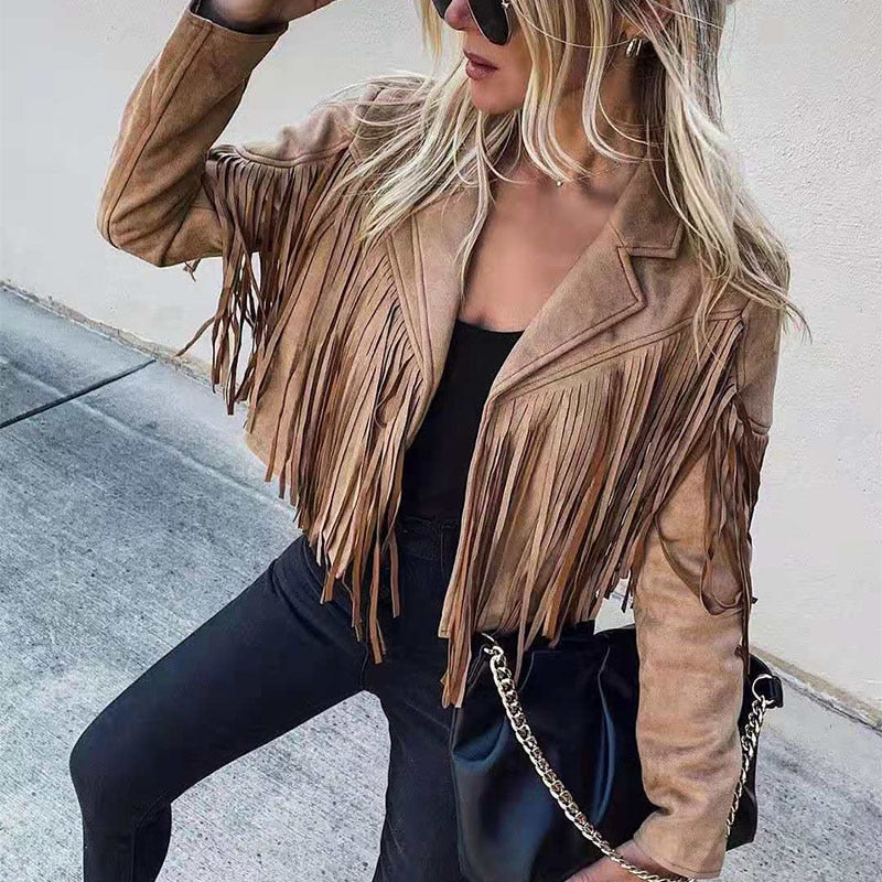 Trendy Suede Women's Jacket with Fringes - Isabella