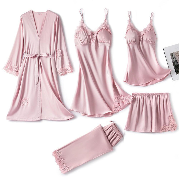 Satin Sleep Set for Women 5-piece with Lace – Amara