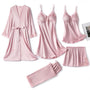 Satin-Schlafset Damen 5-teilig mit Spitze – Amara
