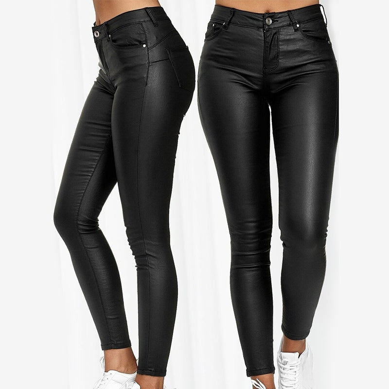 Leather stretch pants with high waist – Raffaela