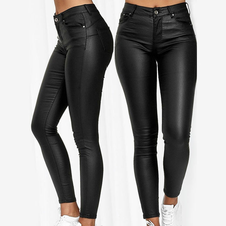 Leather stretch pants with high waist – Raffaela