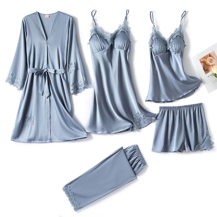 Satin Sleep Set for Women 5-piece with Lace – Amara
