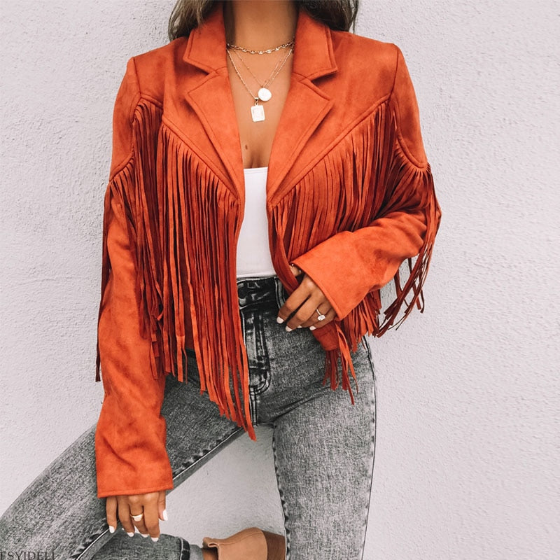 Trendy Suede Women's Jacket with Fringes - Isabella