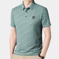 Grünes Herren-Poloshirt mit Muster, Kurzarm, Baumwolle, Freizeitmode.