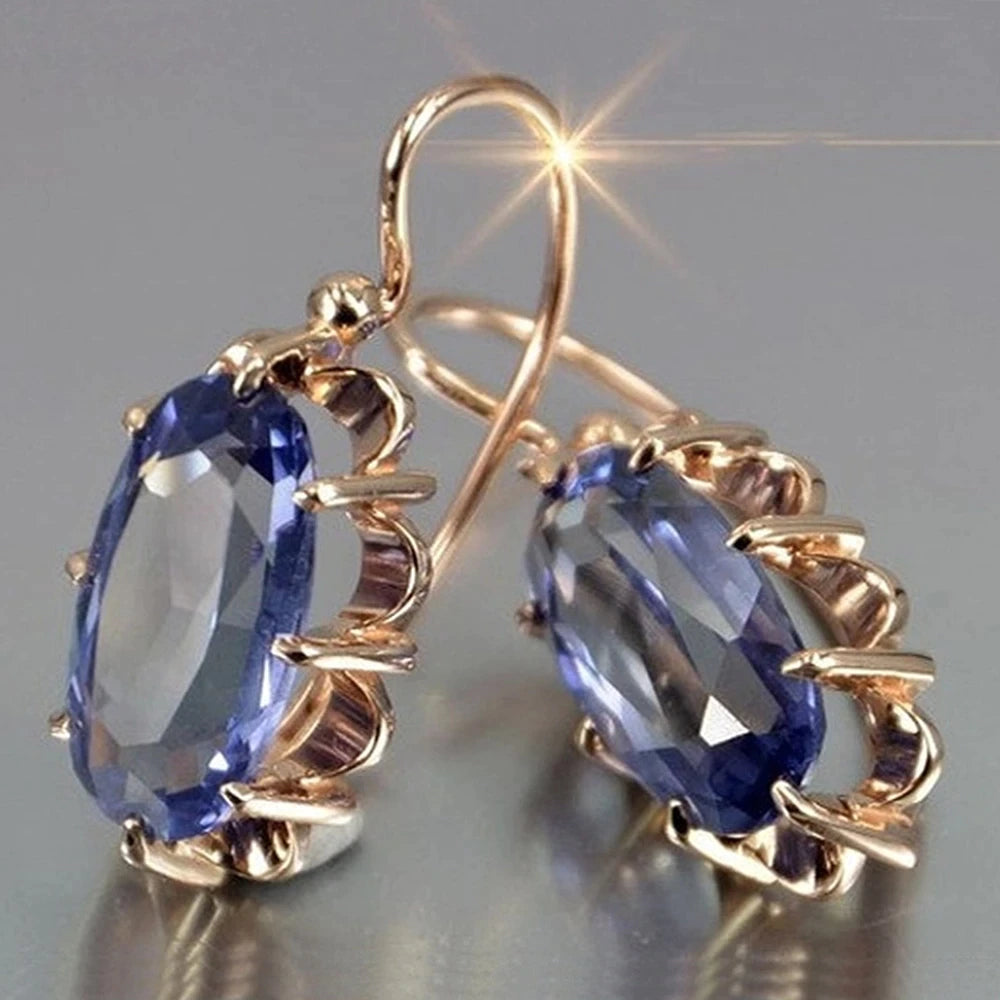 Oval Cubic Zirconia Golden Earrings – Lina