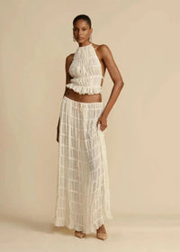 Conjunto de verano de dos piezas para mujer con falda bohemia y top sin hombros – Alina
