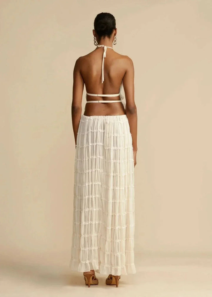 Conjunto de verano de dos piezas para mujer con falda bohemia y top sin hombros – Alina