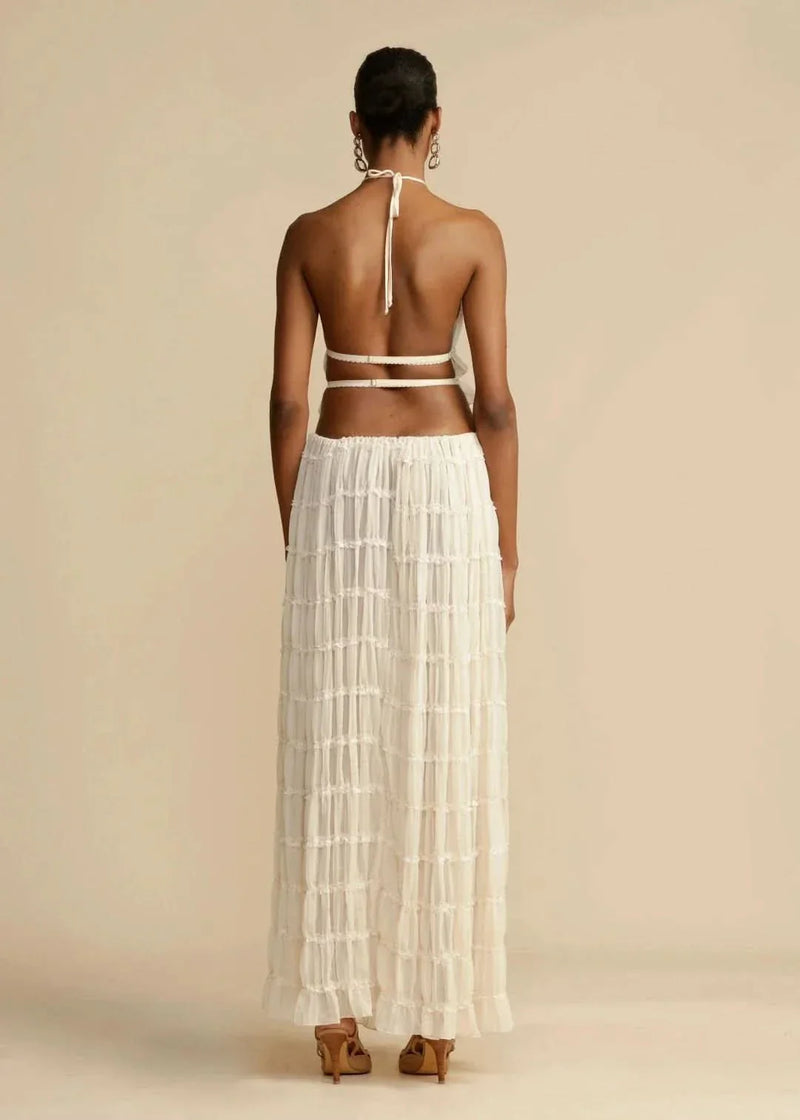 Conjunto de verano de dos piezas para mujer con falda bohemia y top sin hombros – Alina