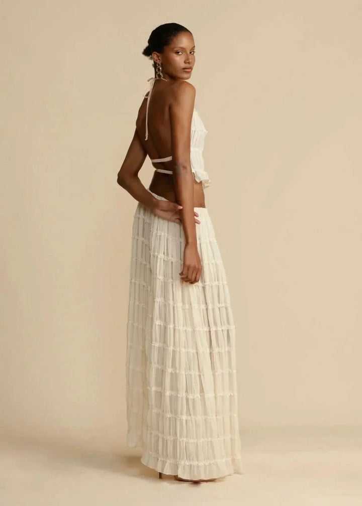 Conjunto de verano de dos piezas para mujer con falda bohemia y top sin hombros – Alina