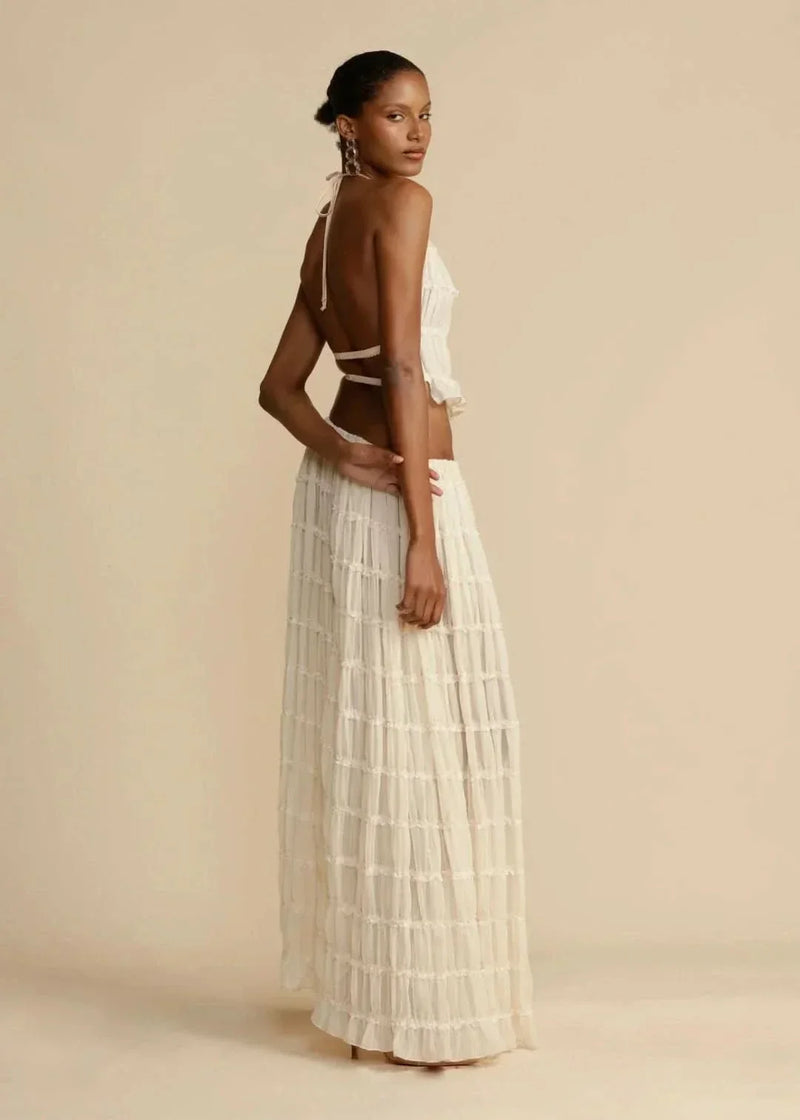 Conjunto de verano de dos piezas para mujer con falda bohemia y top sin hombros – Alina