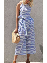 Stripete sommer-jumpsuit for damer med vide ben og V-hals – Alina