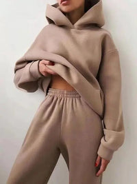 Conjunto de sudadera con capucha y pantalones de chándal para mujer de forro polar – Encanto otoñal de Marivelle