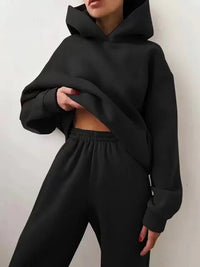Conjunto de sudadera con capucha y pantalones de chándal para mujer de forro polar – Encanto otoñal de Marivelle