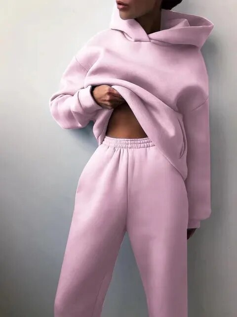 Conjunto de sudadera con capucha y pantalones de chándal para mujer de forro polar – Encanto otoñal de Marivelle