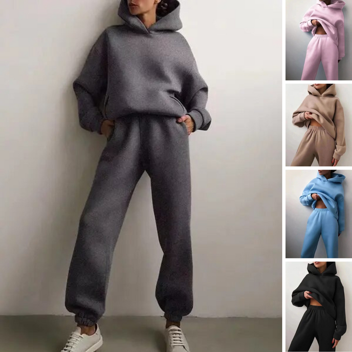 Conjunto de sudadera con capucha y pantalones de chándal para mujer de forro polar – Encanto otoñal de Marivelle