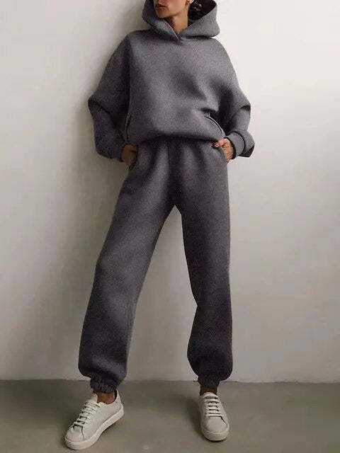 Conjunto de sudadera con capucha y pantalones de chándal para mujer de forro polar – Encanto otoñal de Marivelle
