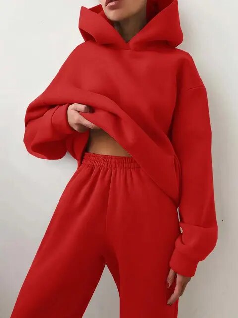 Conjunto de sudadera con capucha y pantalones de chándal para mujer de forro polar – Encanto otoñal de Marivelle