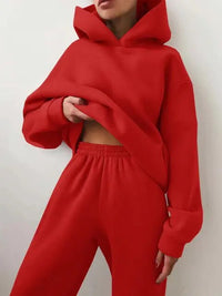 Conjunto de sudadera con capucha y pantalones de chándal para mujer de forro polar – Encanto otoñal de Marivelle