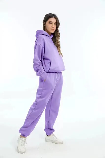 Conjunto de sudadera con capucha y pantalones de chándal para mujer de forro polar – Encanto otoñal de Marivelle