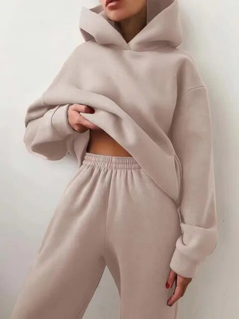 Conjunto de sudadera con capucha y pantalones de chándal para mujer de forro polar – Encanto otoñal de Marivelle