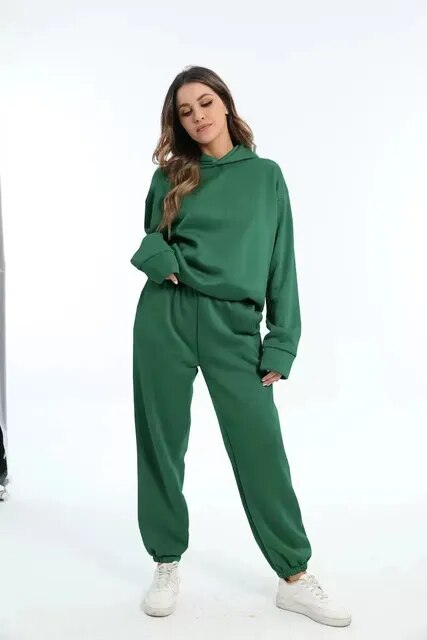 Conjunto de sudadera con capucha y pantalones de chándal para mujer de forro polar – Encanto otoñal de Marivelle