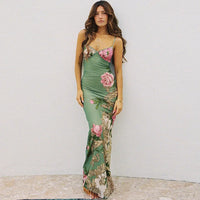 Floral Summer Maxi Dress with V-Neck and Spaghetti Straps - Alina