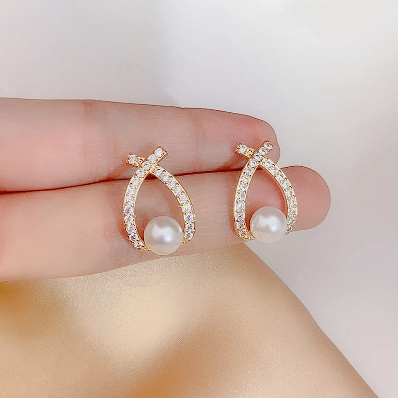 Pendientes de perlas con purpurina elegantes – Marie